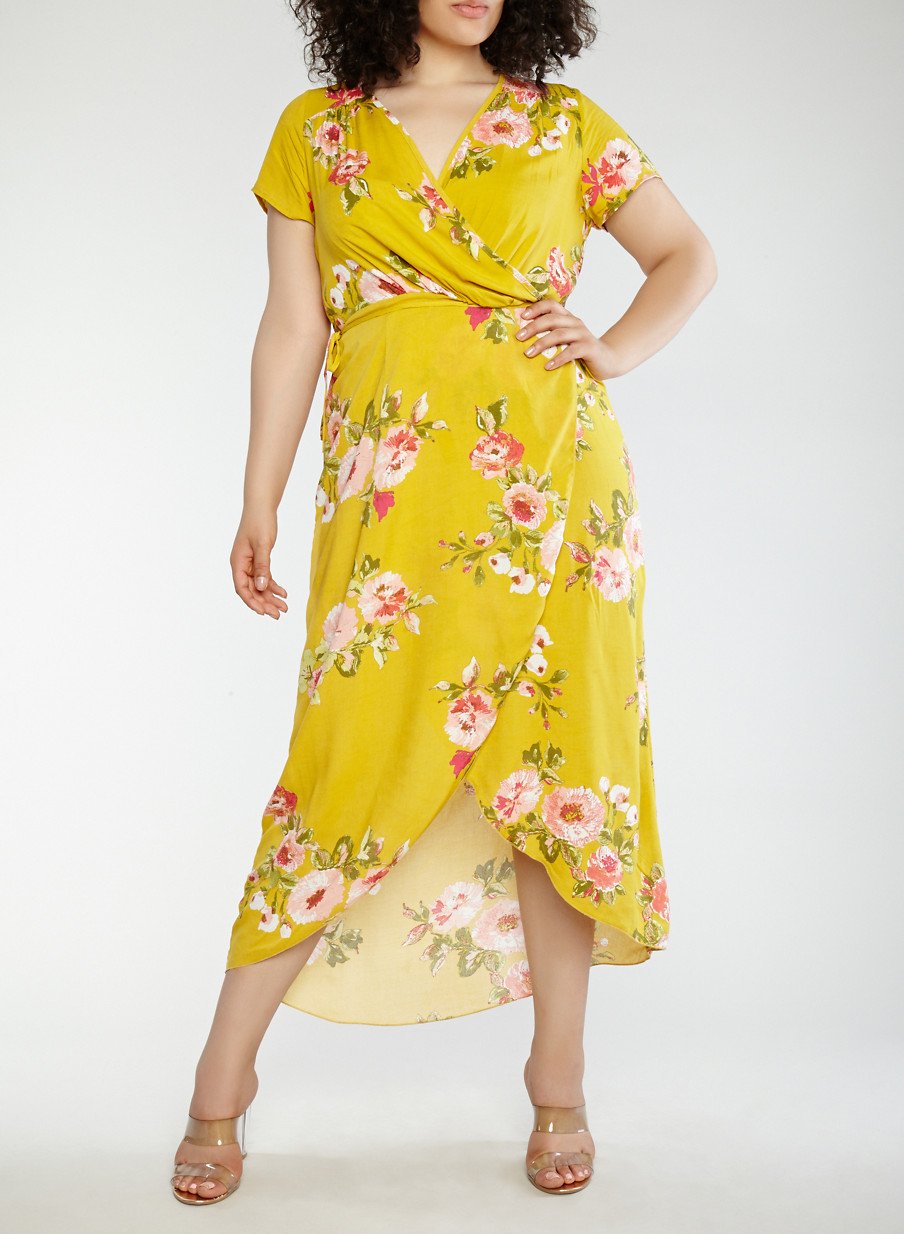 Plus Size Floral Wrap Dress