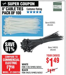 View 8 in. White Cable Ties 100 Pk.