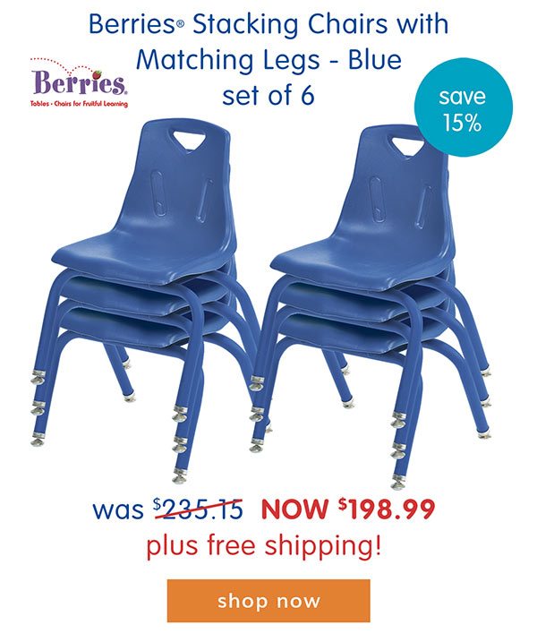 Berries® Stacking Chairs with Matching Lets - Blue, set of 6. Was $235.15 now $198.99 plus free shipping