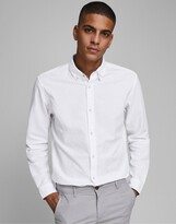 Essentials long sleeve linen mix slim fit shirt in white