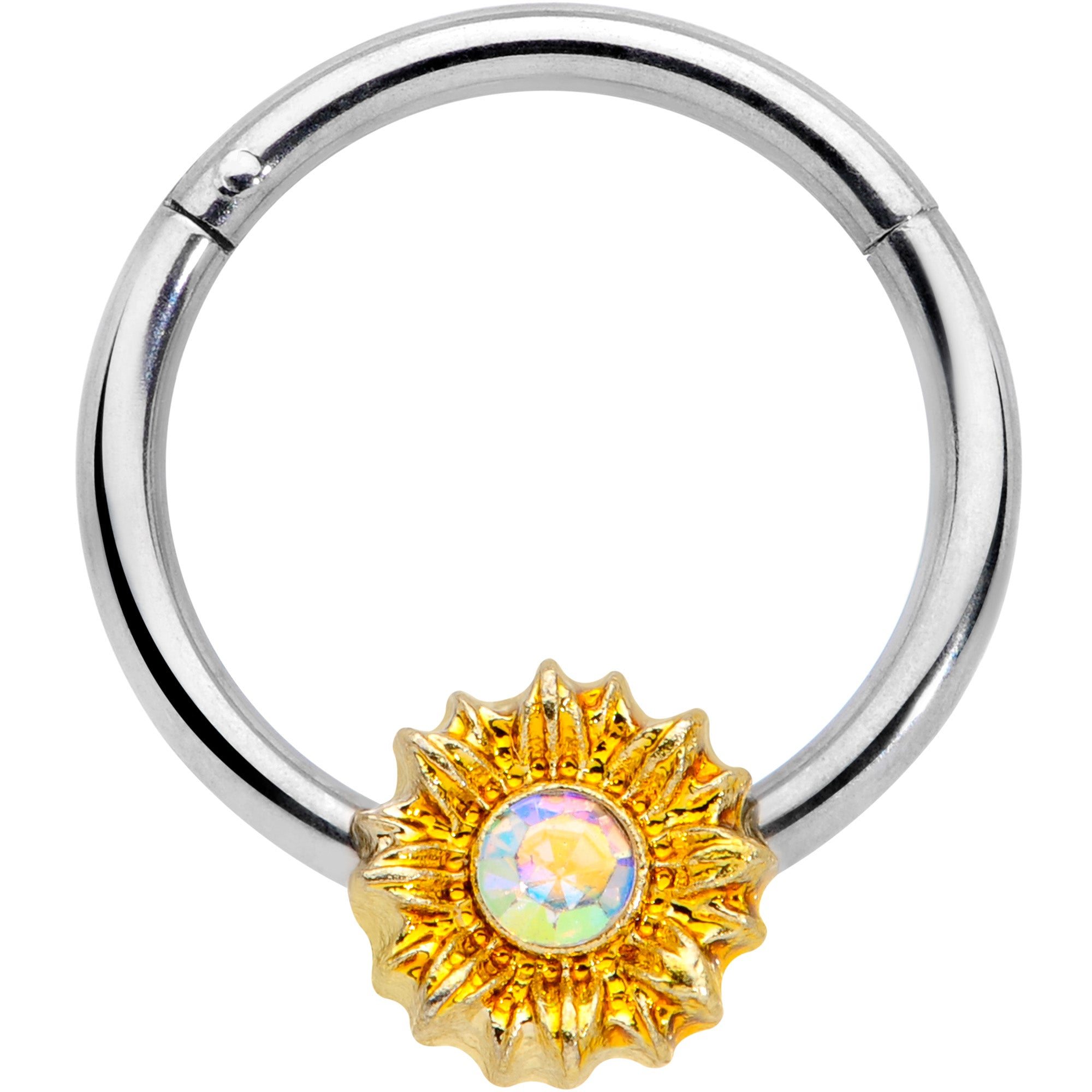 Image of 16 Gauge 3/8 Aurora Gem Sunflower Style Hinged Segment Ring