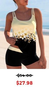 ROTITA Patchwork Light Yellow Floral Print Tankini Set