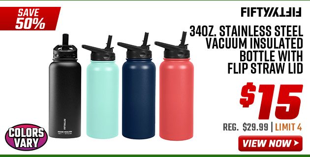 Fifty-Fifty 34oz. Stainless Steel Vacuum Insulated Bottle with Flip Straw Lid