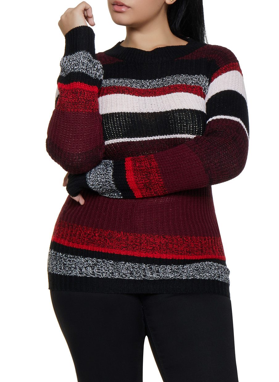 Plus Size Striped Tunic Sweater