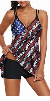 Spaghetti Strap Flag Print Swimdress and Shorts