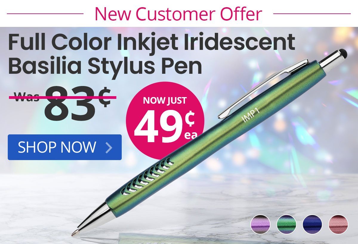 100 Full Color Inket Iridescent Basilia Stylus Pens for only $49!