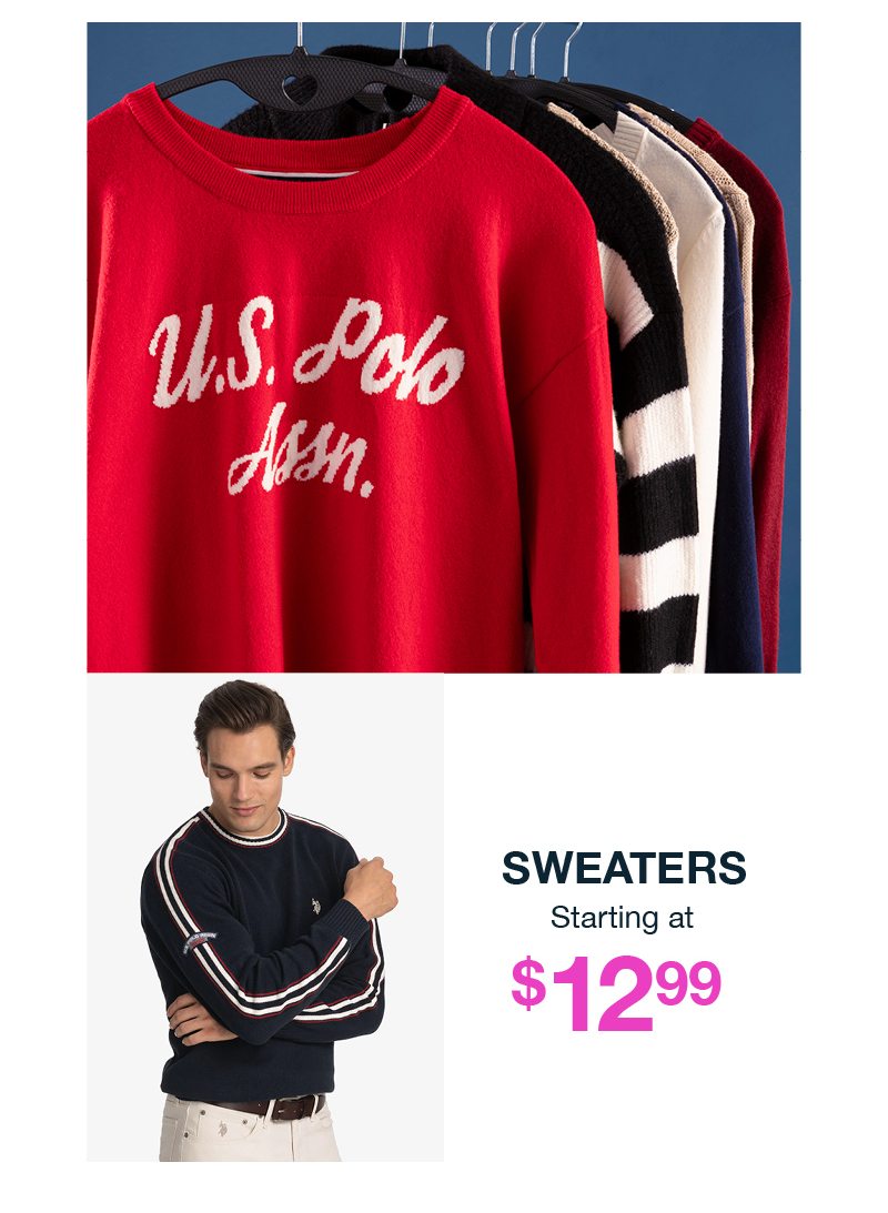 Sweaters starting at $12.99