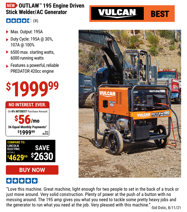 Outlaw 195 Engine Driven Stick Welder/AC Generator