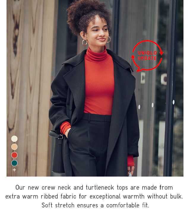 BANNER 4 - OUR NEW CREW NECK AND TURTLENECK TOPS ARE MADE FROM EXTRA WARM RIBBED FABRIC FOR EXCEPTIONAL WARMTH WITHOUT BULK. SOFT STRETCH ENSURES A COMFORTABLE FIT.
