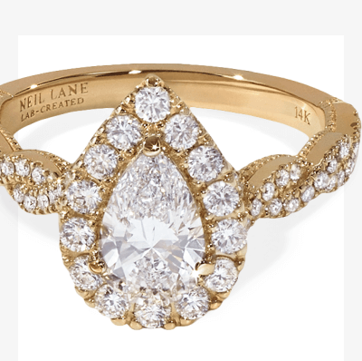 Neil Lane Artistry Pear-Shaped Lab-Grown diamond Halo Engagement Ring 1-3/4 ct tw 14K Yellow Gold