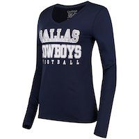 Women's Dallas Cowboys Navy Practice Glitter Long Sleeve T-Shirt