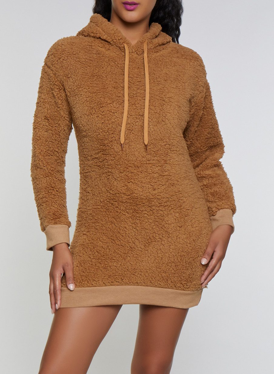 Hooded Sherpa Sweatshirt Dress