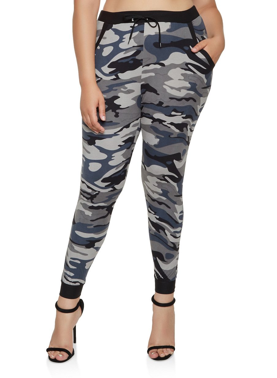 Plus Size Soft Knit Camo Joggers