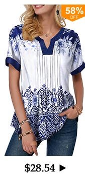 Retro Print Split Neck Pleated Blouse