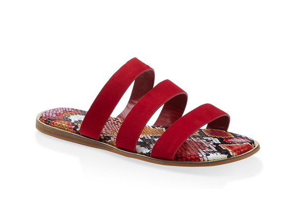 Printed Sole Triple Band Slide Sandals