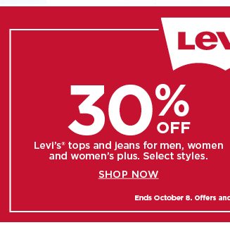 30% off tops and jeans for men, women and women's plus. shop now.