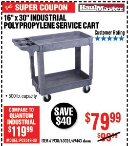 16 In. x 30 In. Industrial Polypropylene Service Cart