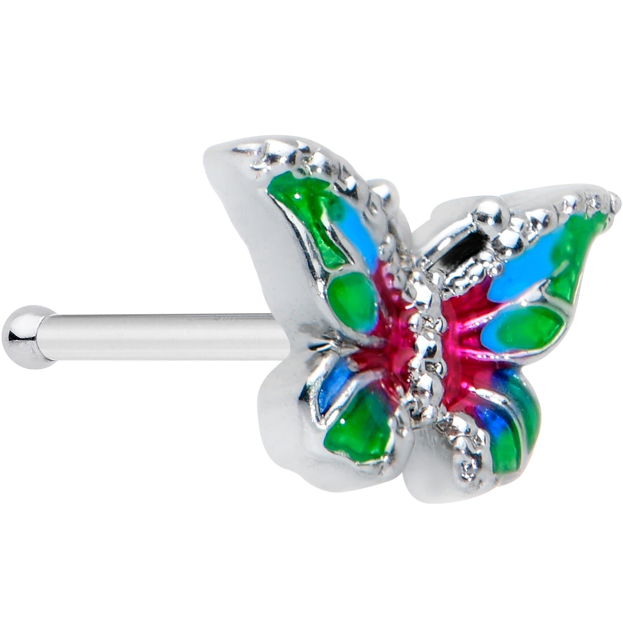 Image of 20 Gauge 1/4 Bright Beauty Textured Butterfly Nose Bone