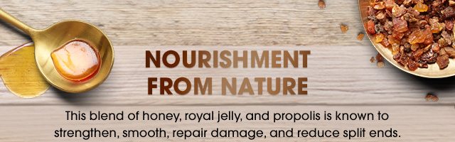 NOURISHMENT FROM NATURE - This blend of honey, royal jelly, and propolis is known to strengthen, smooth, repair damage, and reduce split ends.