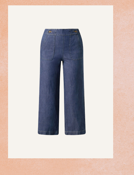 Wide leg crop pull on hemp denim jeans blue