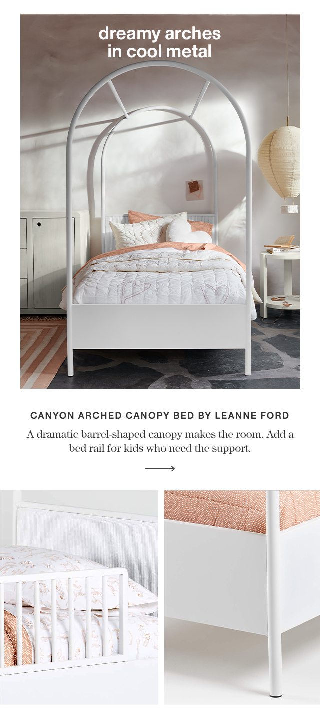 Canyon Kids Arched White Canopy Bed with Upholstered Headboard by Leanne Ford