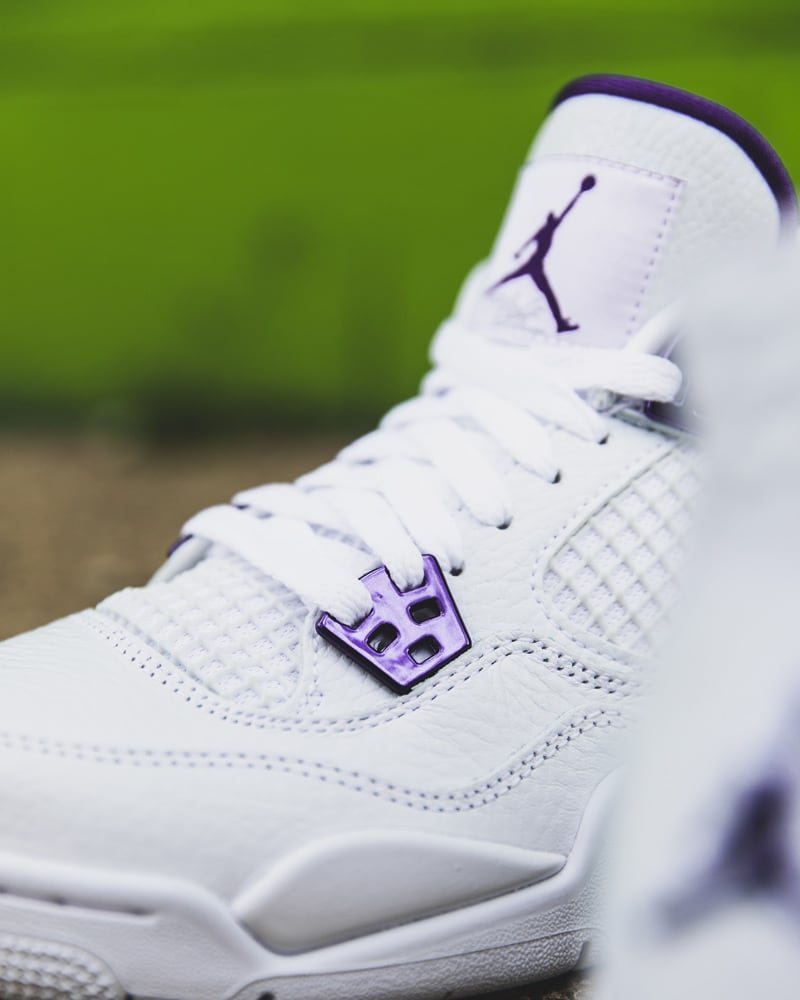 purple metallic jordan 4 outfit