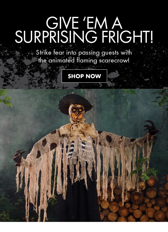 Give ‘em a surprising fright! | Strike fear into passing guests with the animated flaming scarecrow! | Shop Now