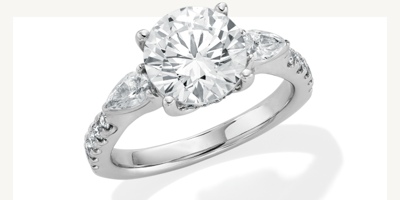 Memories Moments Magic Round-Cut Lab-Grown diamond Hidden Halo Three-Stone Engagement Ring 3-3/4 ct tw 14K White Gold