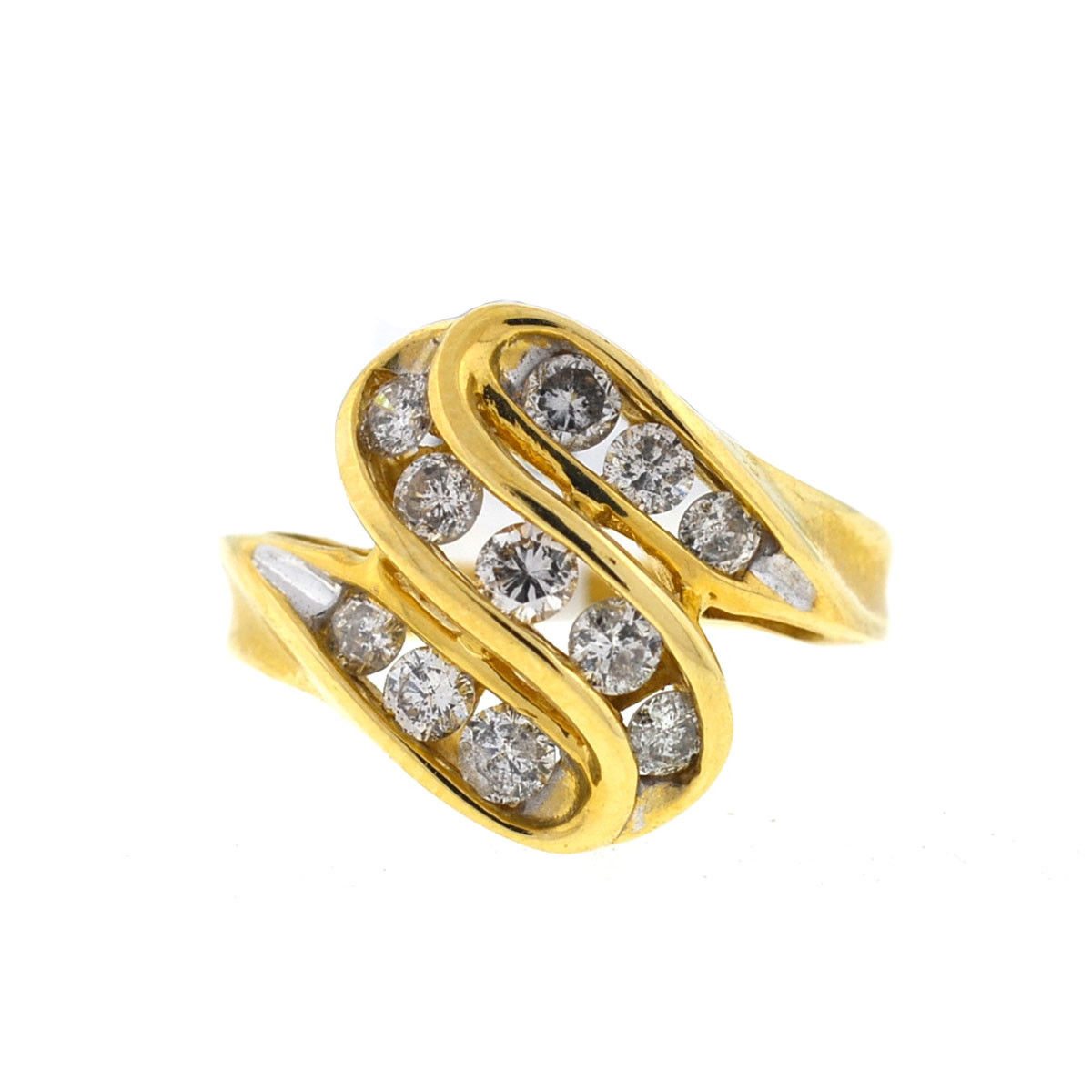 Image of 14K Yellow Gold Diamond Swirl Ring Size 4.5