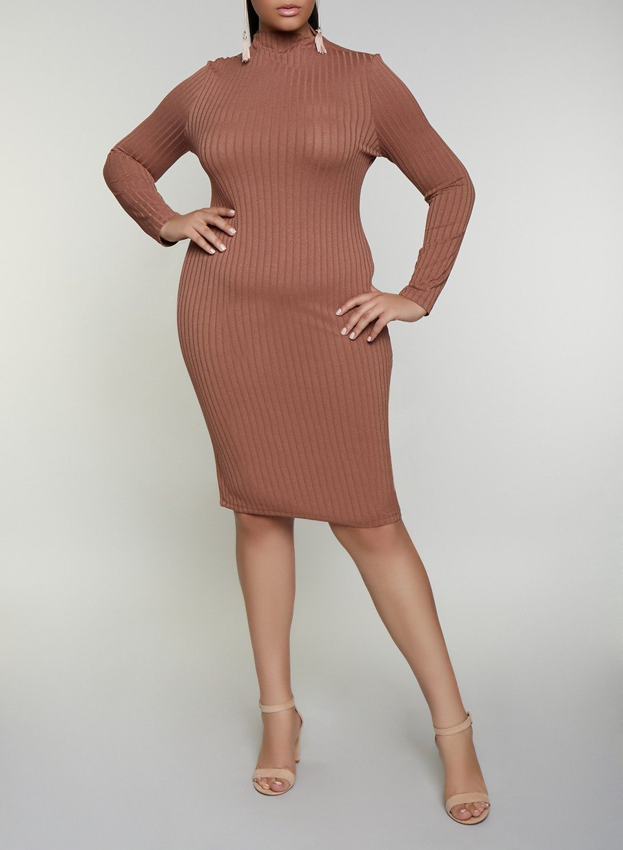 Plus Size Rib Knit Midi Bodycon Dress