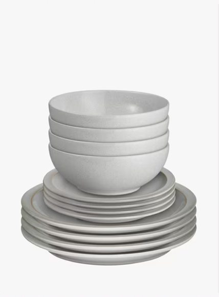 Denby Dove Grey Stoneware Dinnerware Set, 12 Piece, £80