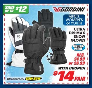 Gordini Men's, Women's or Youth Ultra Dri-Max Snow Gloves