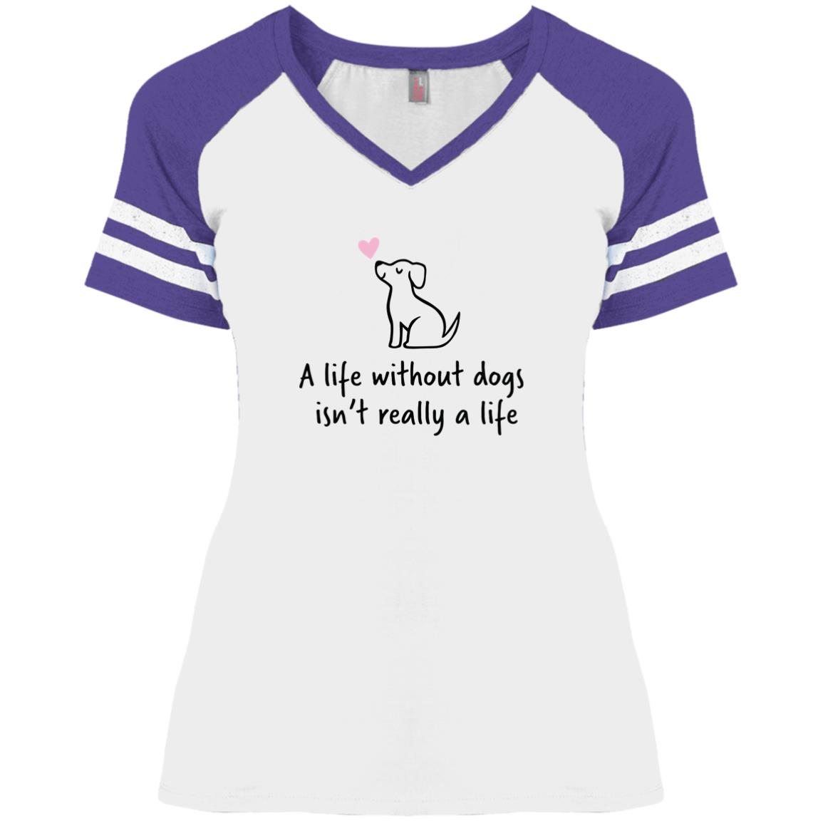 A Life Without Dogs Varsity V-Neck White Tee