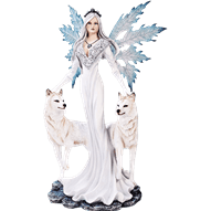 Winter Fairy with Wolves Statue