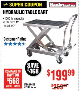 1000 lbs. Capacity Hydraulic Table Cart