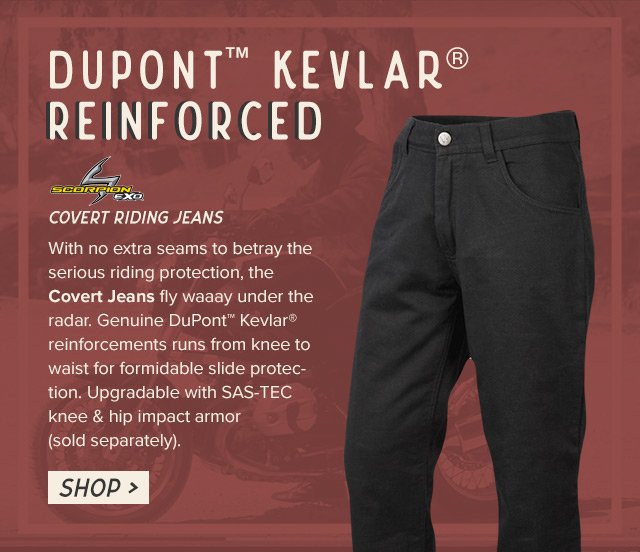 Scorpion Cover Riding Jeans - Kevlar reinforcements offer formidable slide protection - Shop