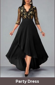 Floral Lace Patchwork High Low Black Dress