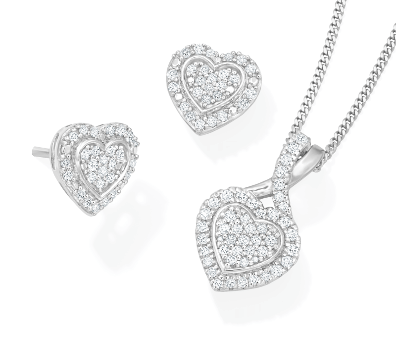 Multi-Diamond Heart Gift Set 1/2 ct tw Sterling Silver