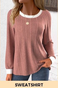 ROTITA Patchwork Dusty Pink Round Neck Long Sleeve Sweatshirt