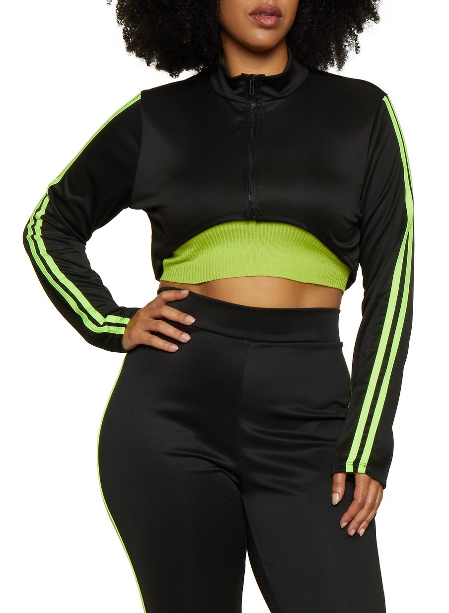 Plus Size Varsity Stripe Cropped Track Jacket