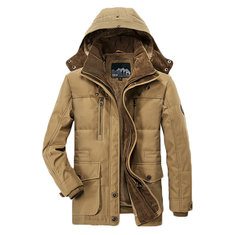 Mens Thick Fleece Winter Detachable Hooded Coat