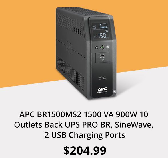 APC BR1500MS2 1500 VA 900W 10 Outlets Back UPS PRO BR, SineWave, 2 USB Charging Ports