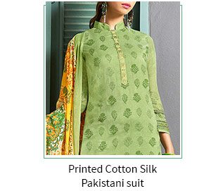 Printed Cotton Silk Pakistani Suit in Olive Green