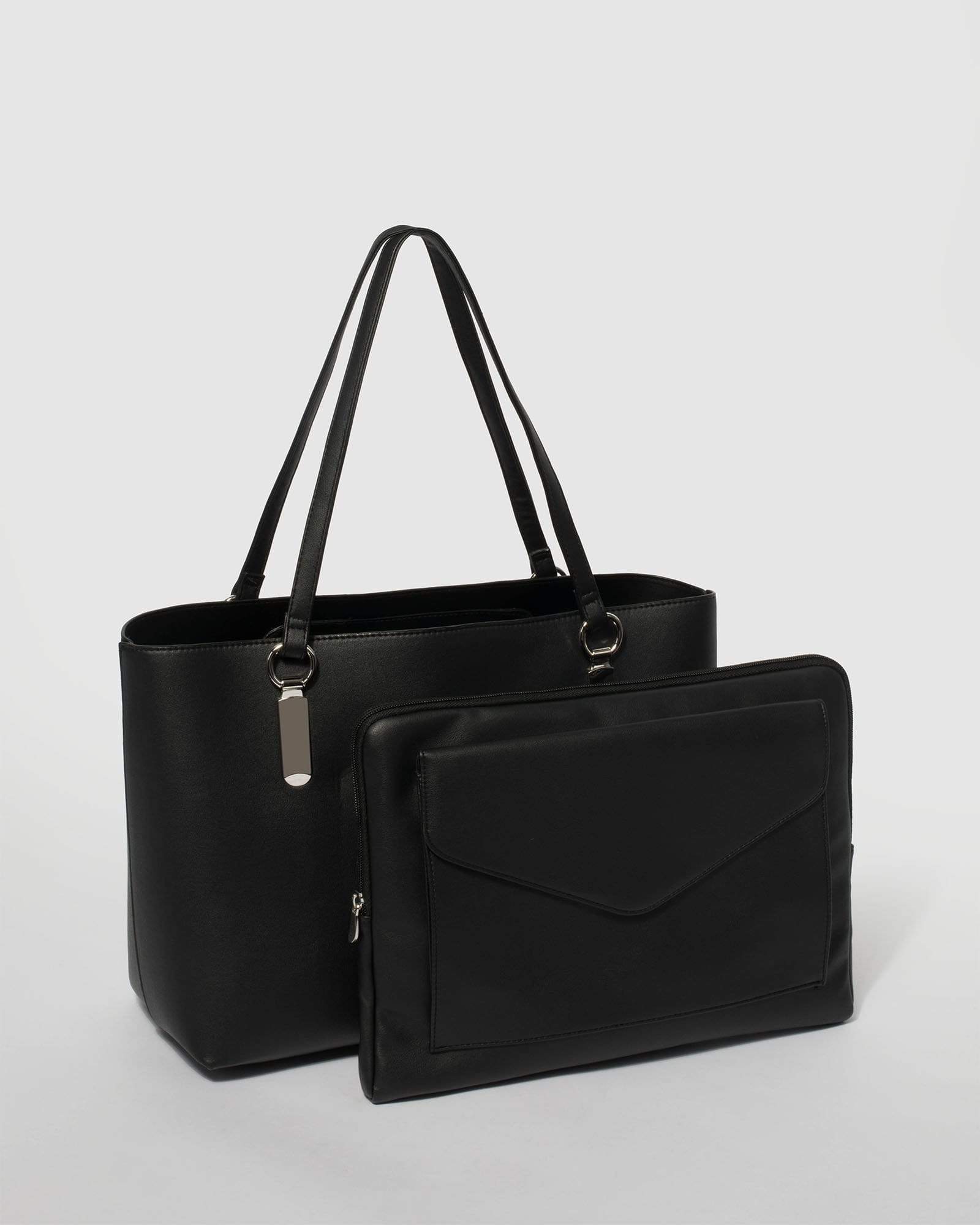 Image of Black Angelina Tote Bag With Silver Hardware