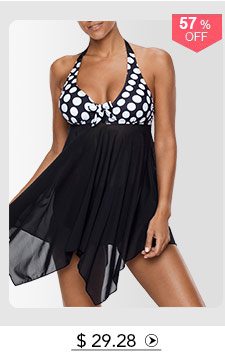 Handkerchief Hem Halter Polka Dot Swimdress and Panty