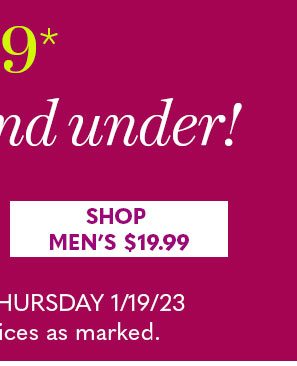 $19.99 and under! Shop Men's $19.99
