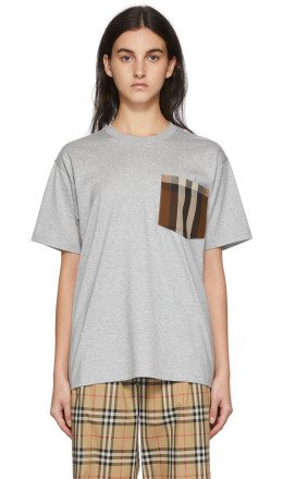 Burberry - Grey Cotton Pocket Detail Oversized T-shirt