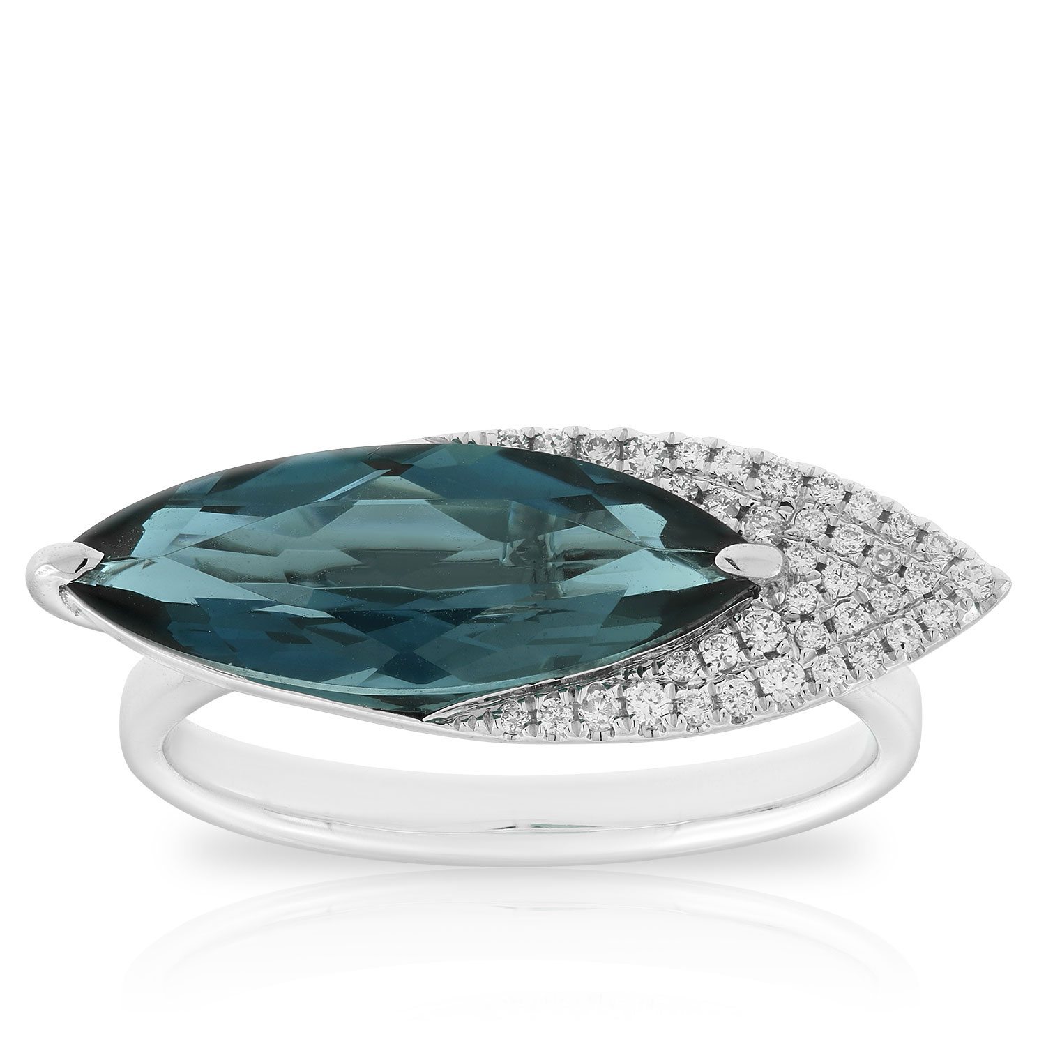 Marquise Blue Topaz & Diamond Ring 14K