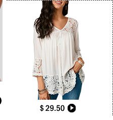 Button Up Lace Patchwork White Blouse