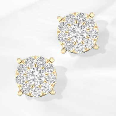 Diamond Halo Stud Earrings 1/2 ct tw Round-Cut 10K Yellow Gold